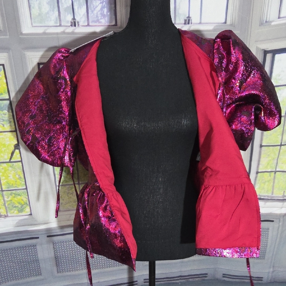 AKIRA Shimmering Fuchsia Puff Sleeve Blouse - Picture 4 of 5